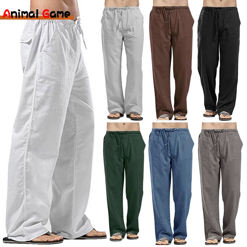 New Linen Wide Men Pants Korean Trousers Oversize Linens Streetwear Male Spring Summer Yoga Pants Casual Men Clothing Sweatpants