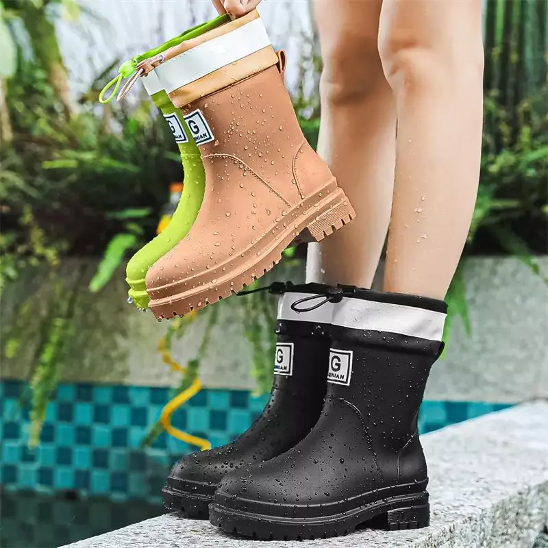 Rain Boots Women's Low-Cut Non-Slip Fashion Women's Kitchen Shoes Short Stylish Water Shoes Tendon Bottom Wear-Resistant