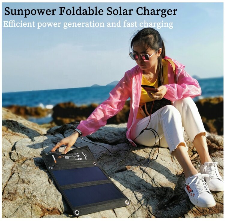 Cargador de teléfono móvil solar portátil plegable de 15w con salida USB