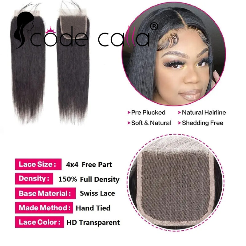 Long Human Hair Weave Bundles With 4x4 Lace Closure 4x4 HD Lace Closure With Bundles Peruvian Straight Bundles 12-32 Inch Remy