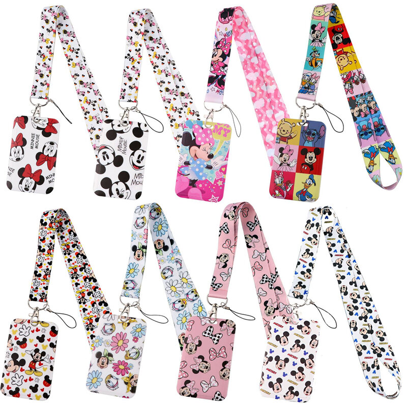 Anime Minnie Mickey Mouse Credit Card ID Holder Bag Student Women Travel Bank Bus Business Card Cover Badge Gifts Lanyard Straps
