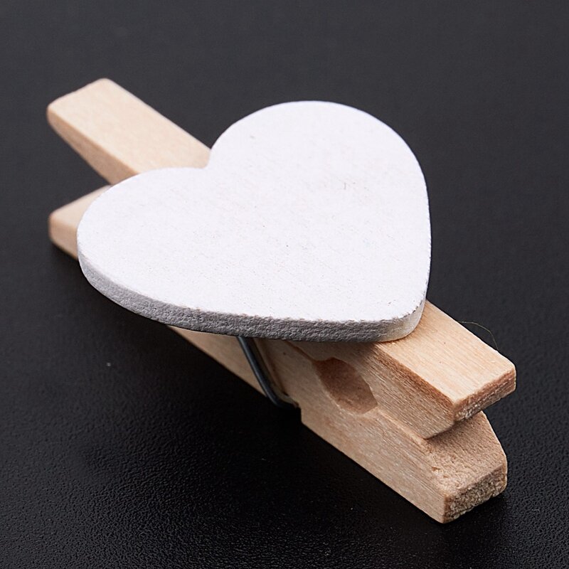 2X Small Mini Wooden Clothes Pegs / Decorative Pegs With Hearts , White
