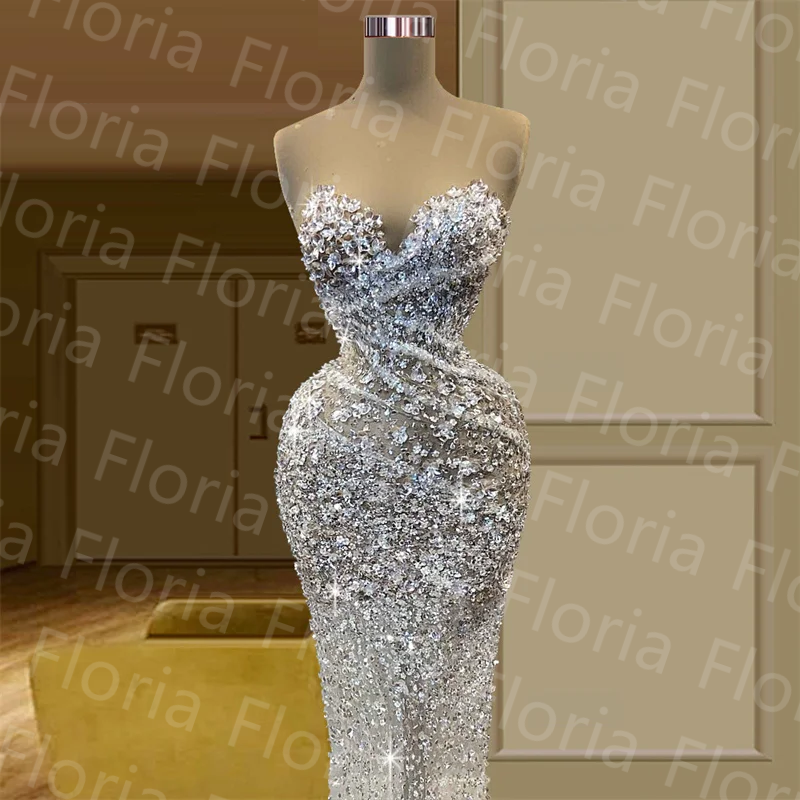 Sweetheart Neckline Sparkly Mermaid Evening Dresses 2023 Backless Beaded Sequin Woman Party Dress Custom Made Plus Size Long