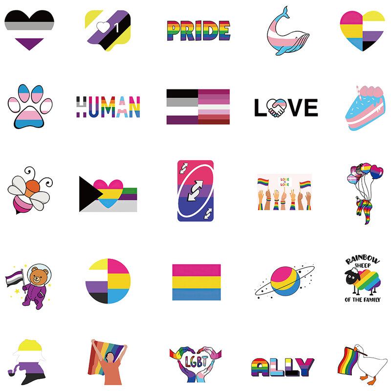 Etiquetas coloridas do arco-íris lgbt, 50 ou 100pcs, estilo graffiti, para laptop, bagagem, guitarra, bicicleta, carro, grafite