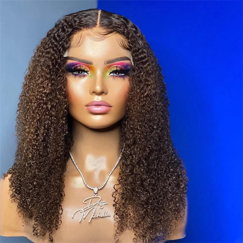 26“ 180Density Brown Color Glueless Long Soft Kinky Curly Lace Front Wig For Women BabyHair Preplucked Heat Resistant Daily