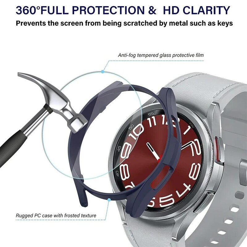 Szkło + etui na Samsung Galaxy Watch 6/6 klasyczne wodoodporne 6/6 zegarka Galaxy 40/44/43/47mm + ochraniacz ekranu