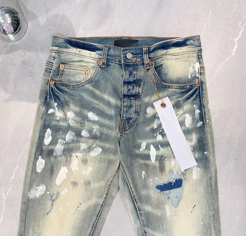 Jeans di marca ROCA viola moda di alta qualità con riparazione high street e pantaloni in denim attillati a taglio basso
