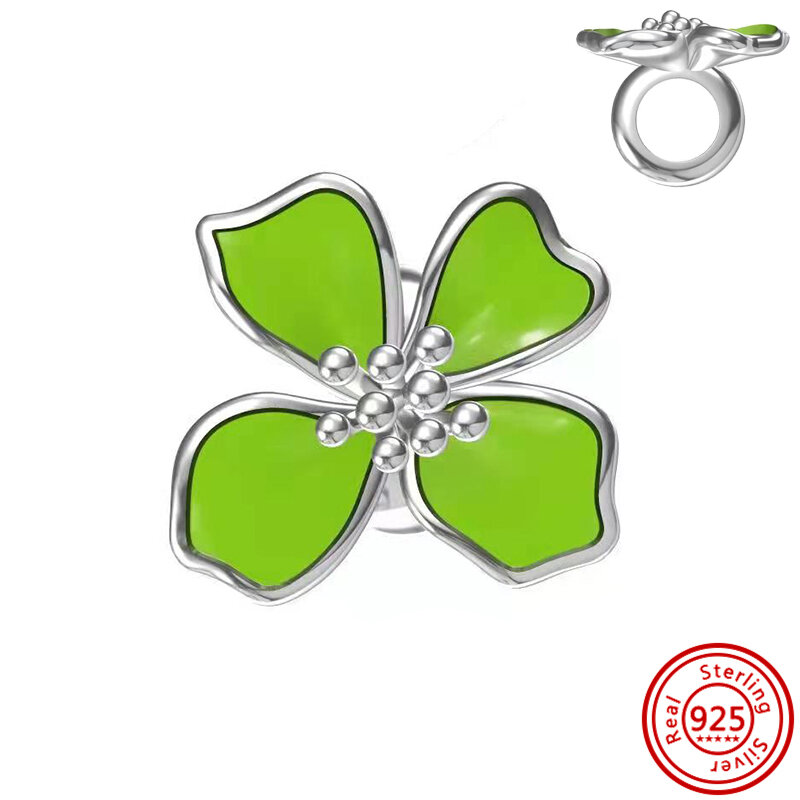 Nowy 925 Sterling Silver zielony różowy cztery liść koniczyny wisiorek Pavé błyszczące DIY koraliki Fit oryginalny Pandora Charms bransoletka biżuteria