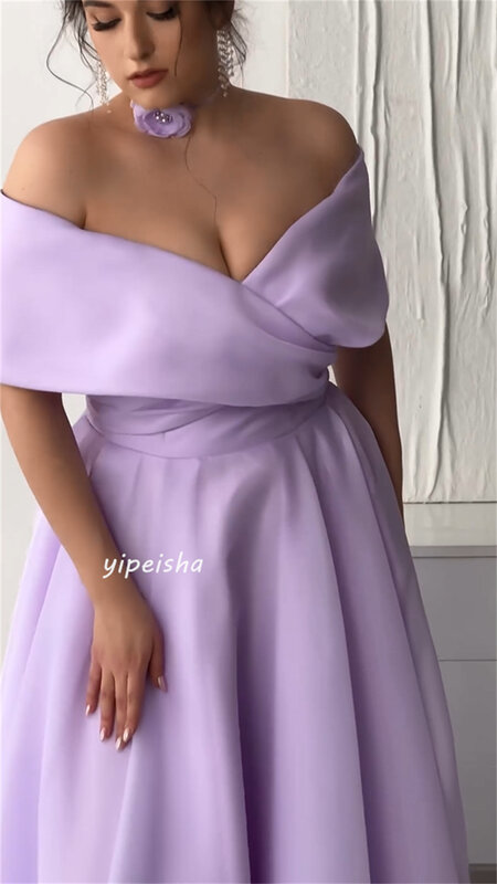Jersey Ruched Quinceanera A-line Off-the-shoulder Bespoke Occasion Gown Long Dresses