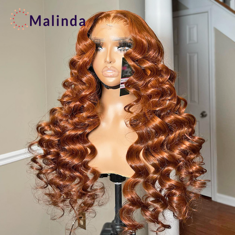 Orange Loose Wave 13x6 Human Hair Lace Front Wigs Ginger Orange Colored 250% Density Loose Wave Lace Frontal Wigs For Women
