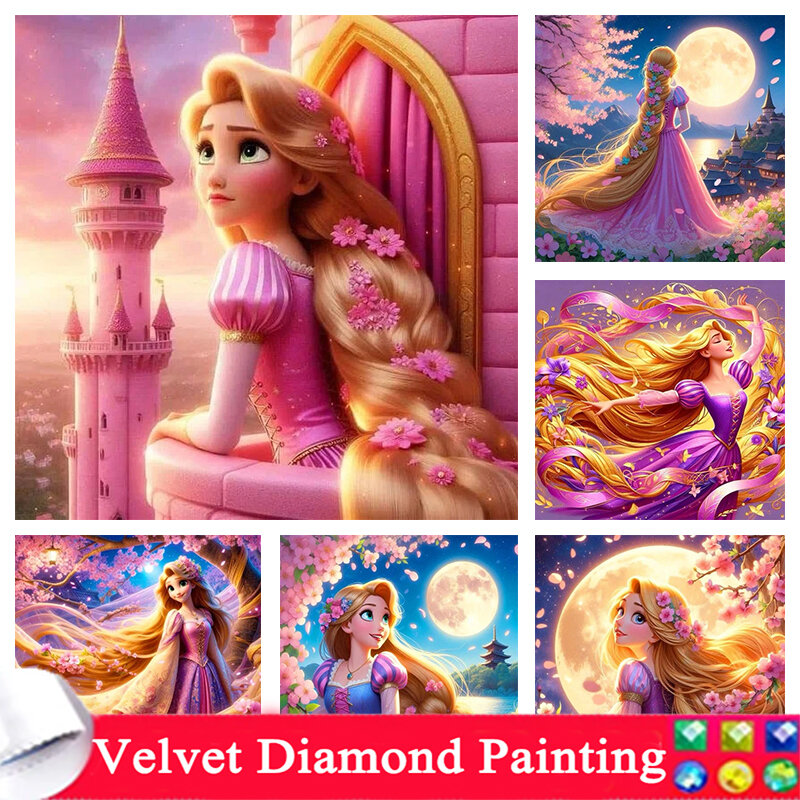 Disney-pintura de diamantes 5D para decoración del hogar, mosaico de diamantes de imitación de princesa de dibujos animados, bordado de punto de Rapunzel 2024, 72