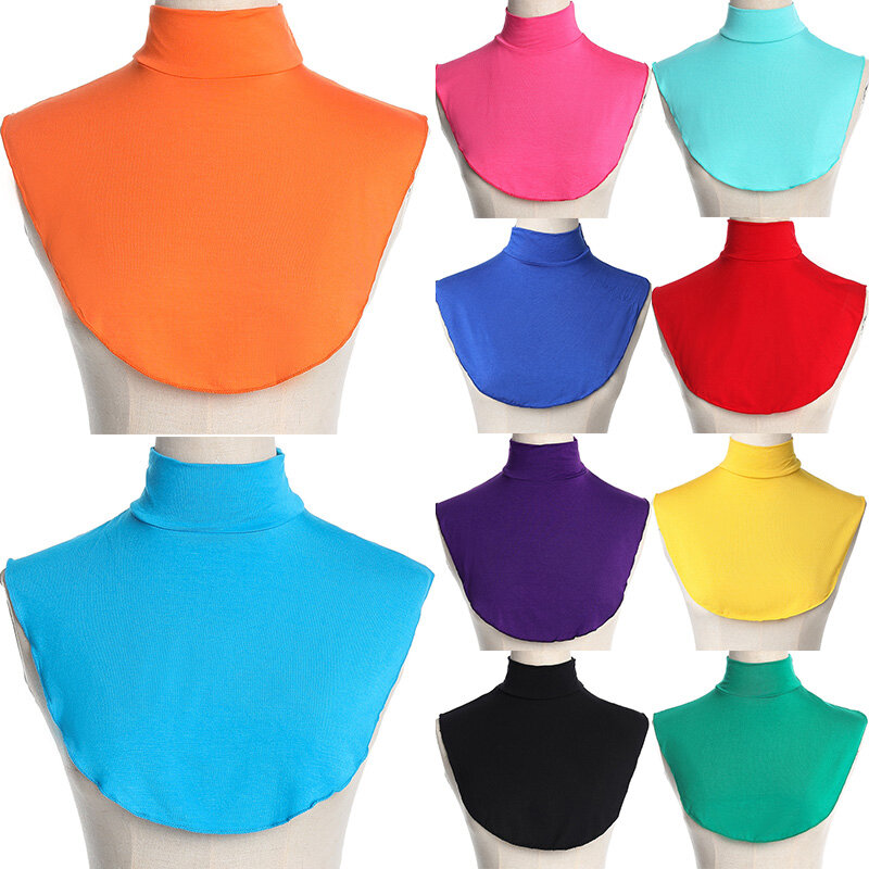 New Womens Muslim Modal Fake False Collar Islamic Hijab Extensions Turtleneck High Neck Cover Warmer Bright Solid Color Half Top