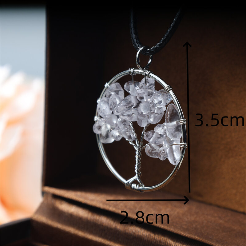 5 pzstree of Life collana ciondolo colore argento energia guarigione cristallo gemma naturale Chip Bead 7 Chakra Wire Wrapped Jewelry