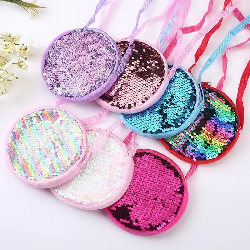 Girls Messenger Bag Fashion Princess Girl Baby Cute Plush Sequin Shoulder Bag Coin Purse Bags for Kindergarten 2 To 4 Years Old