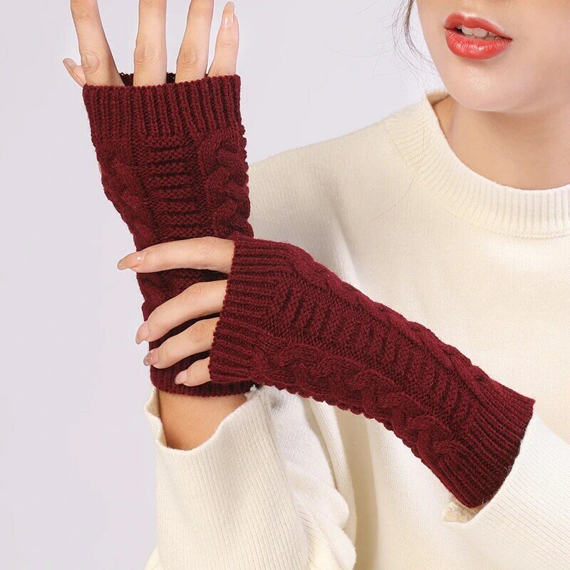 Women Stylish Hand Warmer Winter Half Finger Gloves Arm Crochet Twist Knitting Faux Wool Mitten Warm Fingerless Glove Female T98