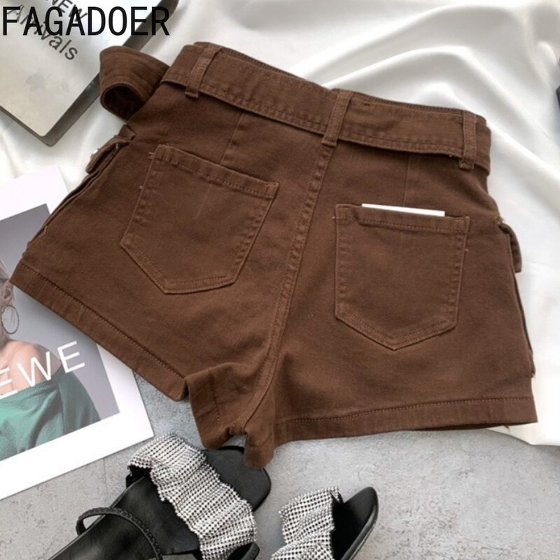 Fagadoer Mode heiße Mädchen Streetwear Frauen Denim hoch taillierte Tasche schlanke Röcke Shorts Sommer neue weibliche Cargo Cowboy Hosen