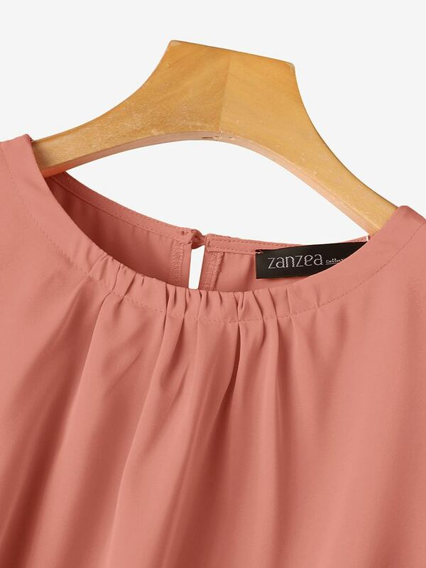 Модные женские блузки ZANZEA 2024, уличная рубашка с коротким рукавом, однотонные топы, Офисная туника, летняя блузка, блузки, футболка оверсайз