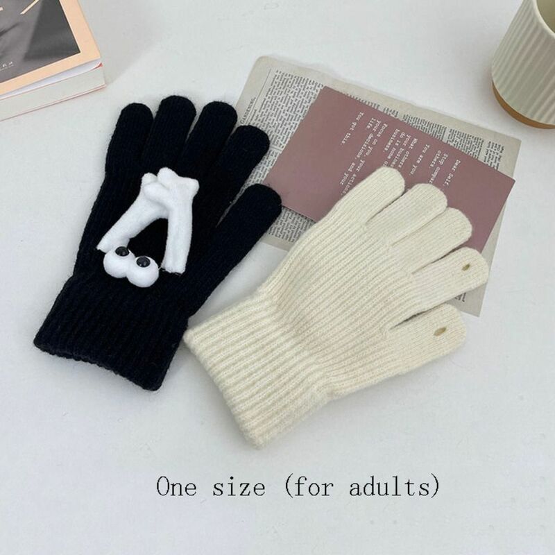 Funny Holding Hands Gloves Thick Fluffy Warm Winter Plush Gloves Briquette Cartoon Small Coal Ball Gloves Women