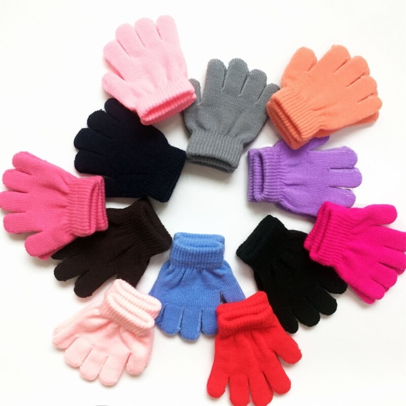 Gants unisexes à doigts complets pour enfants, extensibles chauds, gants tricotés brillants durables pour garçons
