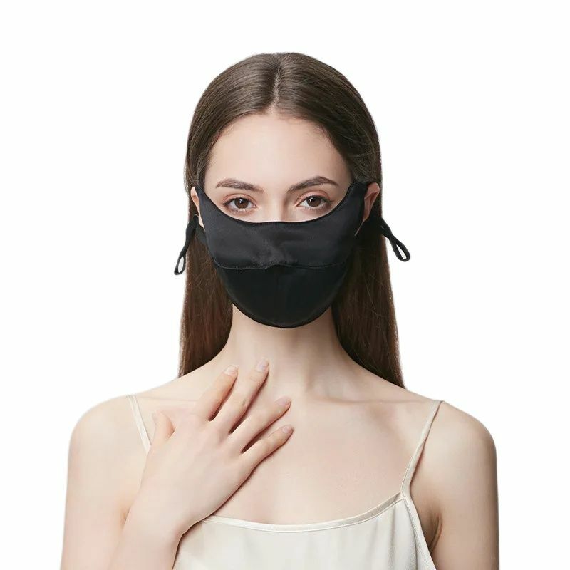 BirdTree 100%Real Silk 2Layered Masks, Sunscreen Full Face Eye Corner Protection, Breathable Ear Hanging Adjusting Mask A43926QM
