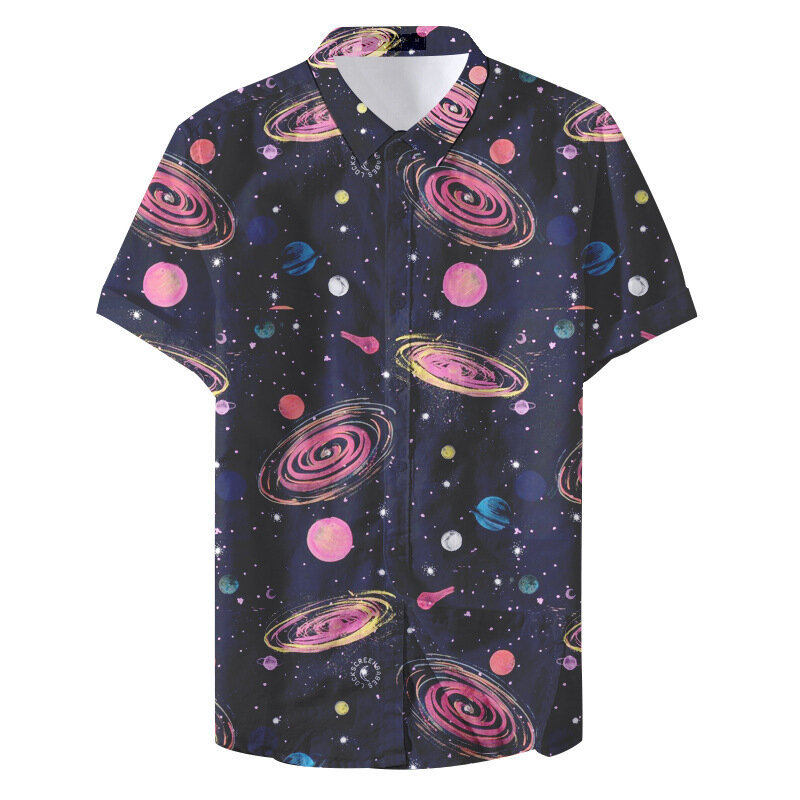 Summer Universe Planet Pattern Print Blouse Men's Summer Hawaii Beach Shirts Travel Party Men's Short Sleeve Streetwear Clothing