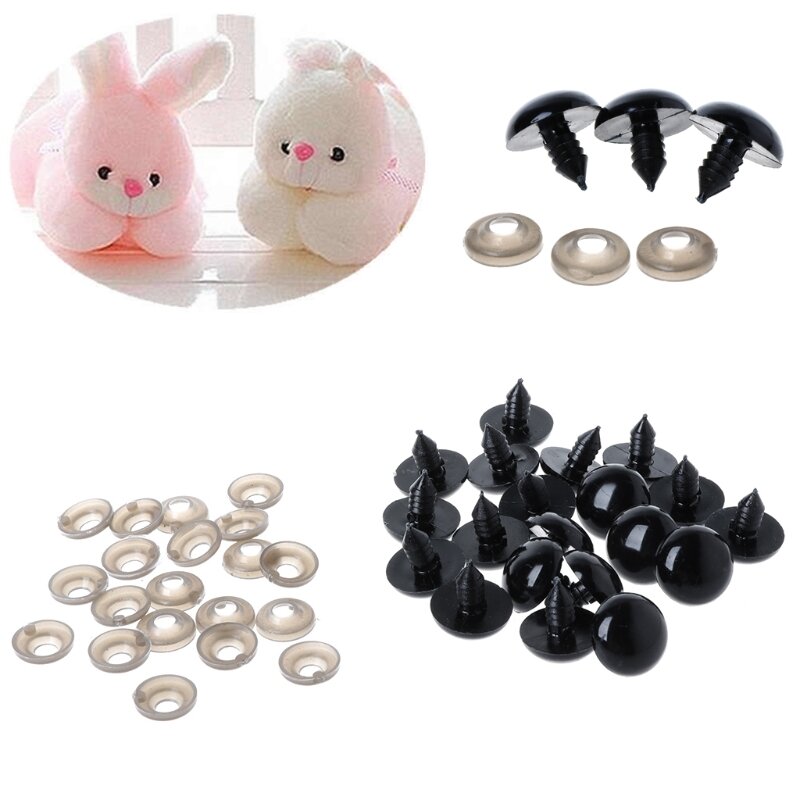 Ojos de seguridad de plástico negro para muñecos de oso de peluche, juguete de fieltro de animales, 6-20mm, # H055, #6MM, 8MM, 9MM, 10MM, 12MM, 14MM, 16MM, 18mm, 20MM, 20 piezas