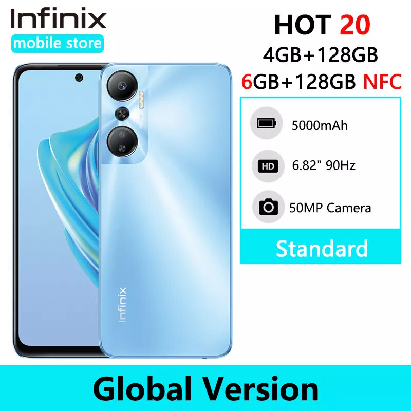 Infinix HOT 20 4GB 128GB Điện Thoại Thông Minh 4GB 64GB Helio G80 Điện Thoại Di Động 50MP AI Camera Sau pin 5000MAh