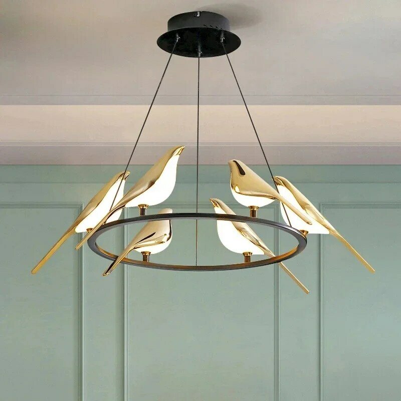 Современная мерная Потолочная люстра в виде птицы с золотым верхом для столовой, декоративная люстра
