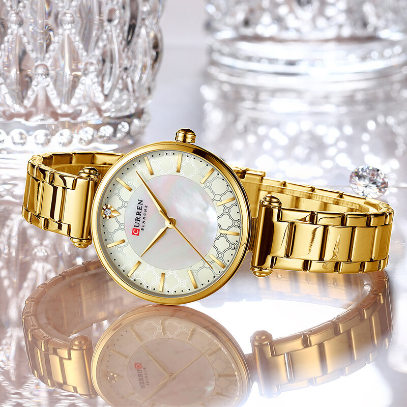 CURREN-relojes de lujo para mujer, pulsera de cuarzo fina azul con banda de acero inoxidable, reloj sencillo para chica