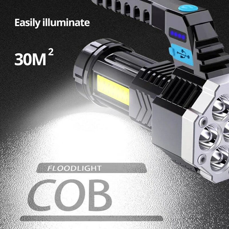 Công suất cao có thể sạc lại dẫn đèn Pin 7LED cắm trại ngọn đuốc với lõi ngô bên ánh sáng nhẹ ngoài trời chiếu sáng ABS vật liệu