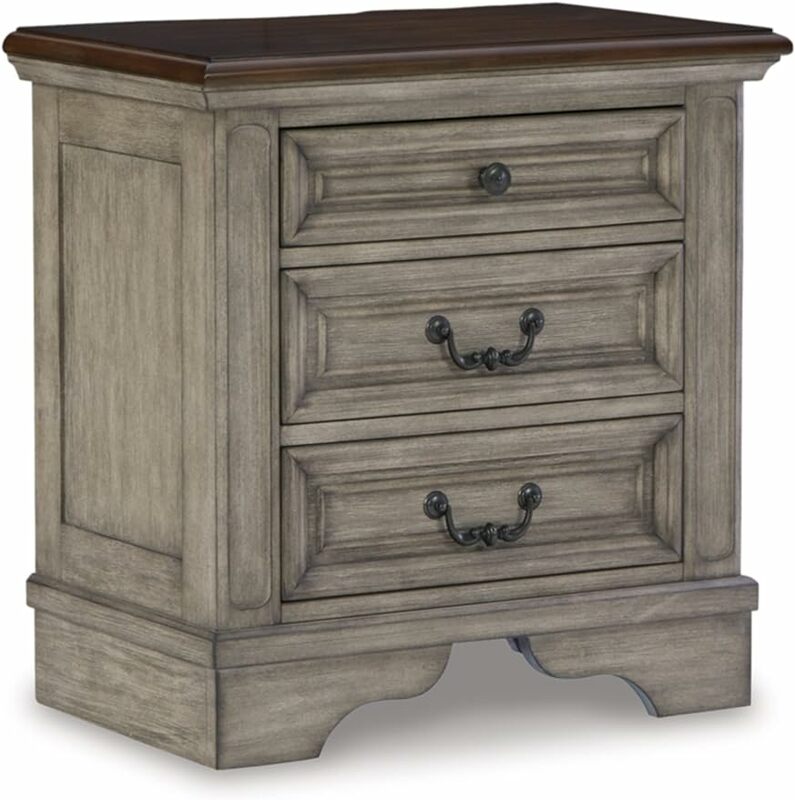 Signature Design by Ashley Lodenbay Casual 3 Drawer Night Stand with USB Charging Ports, Antique Gray