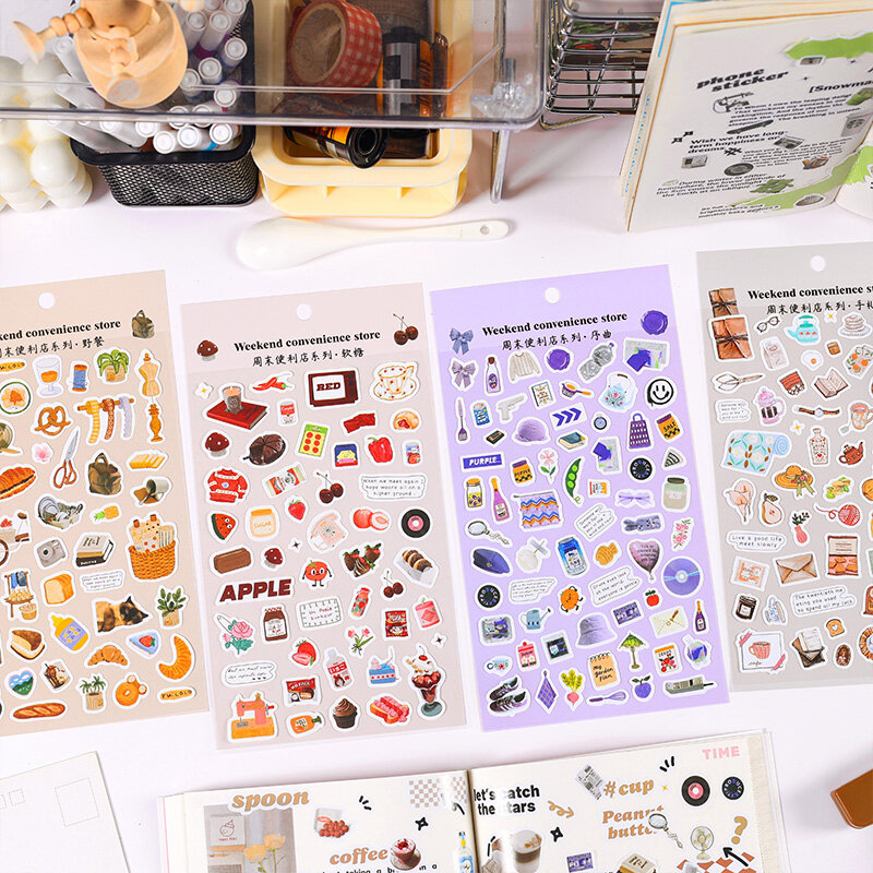 16 paczek/partia weekendowa seria sklep spożywczy retro do kreatywnej dekoracji DIY naklejki etykiety
