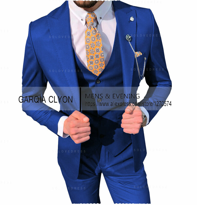 Jas untuk Pria 3 Buah Jas Pernikahan Elegan Set Blazer Royal + Rompi + Celana