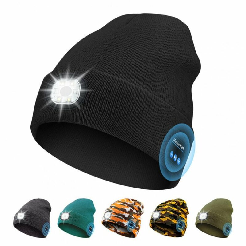 Berretto vivavoce ricaricabile Bluetooth Led Hat illuminazione ad alta luminosità musica Wireless berretto invernale caldo per Jogging notturno