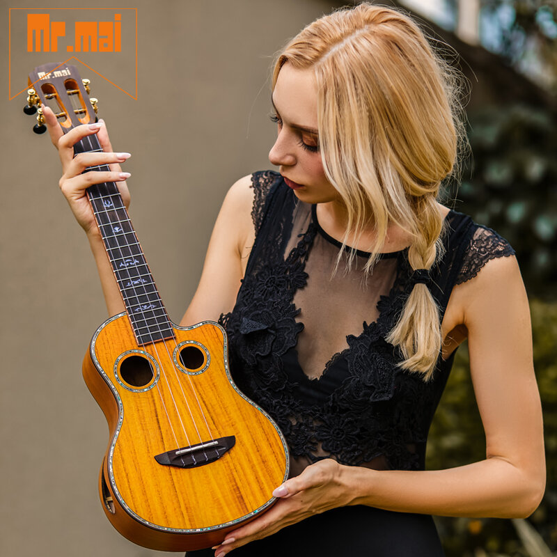 Mr.mai ML-T tenor 26 polegada ukulele ukulélé koa madeira mini hawaii guitarra duplo som buraco ukeleles com saco de show/sintonizador/cinta/capo