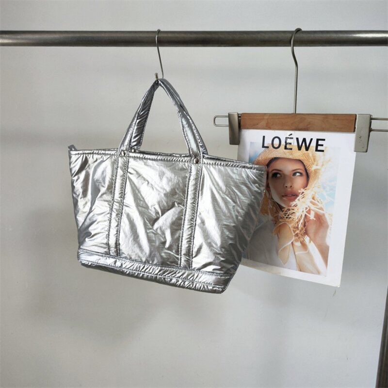 Большая Нейлоновая Женская Стеганая сумка на плечо, дизайнерские Серебристые сумки высокого качества через плечо, шикарные сумки 2024