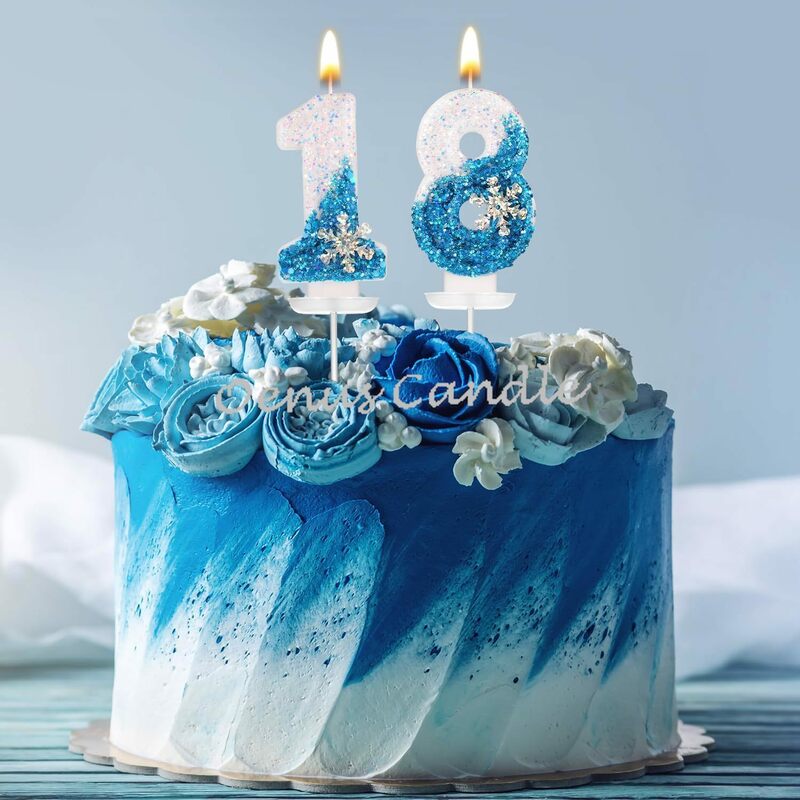Christmas Flameless Birthday Frozen Candles for Cakes 0-9 Number Princess Cake Candle Party Decor Snowflake Blue Candle Stands