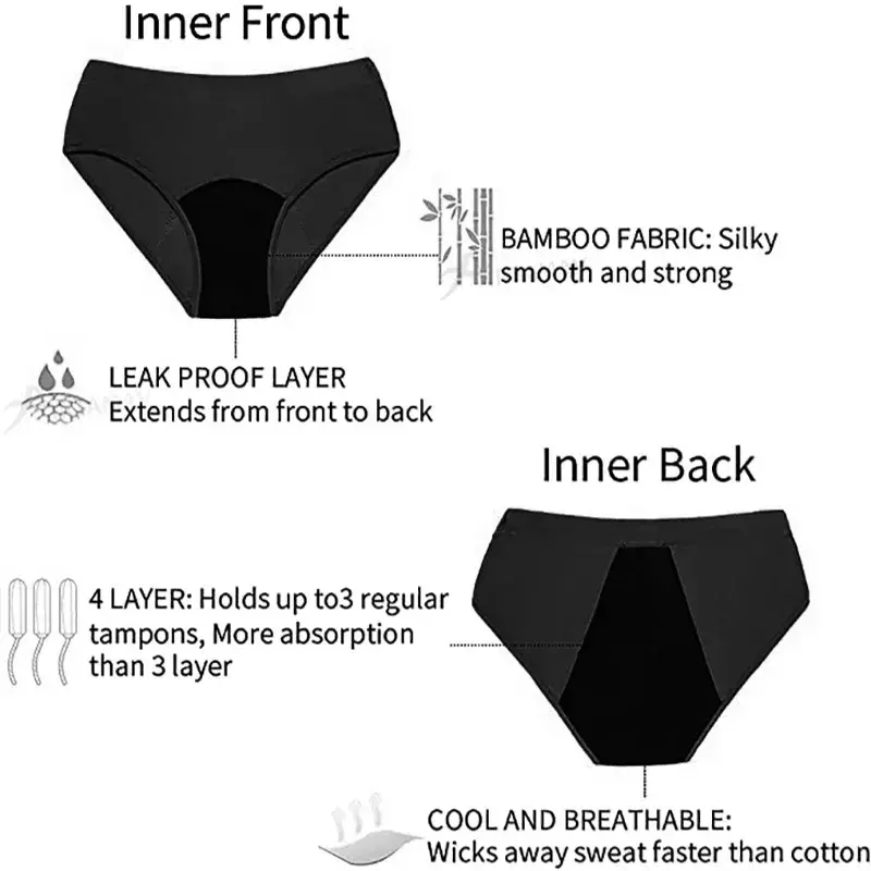 กางเกงในซีทรูสี่ชั้นกางเกงในระบายอากาศได้ดีกันการรั่วซึมซึมเซ็กซี่ขนาดใหญ่ใหม่