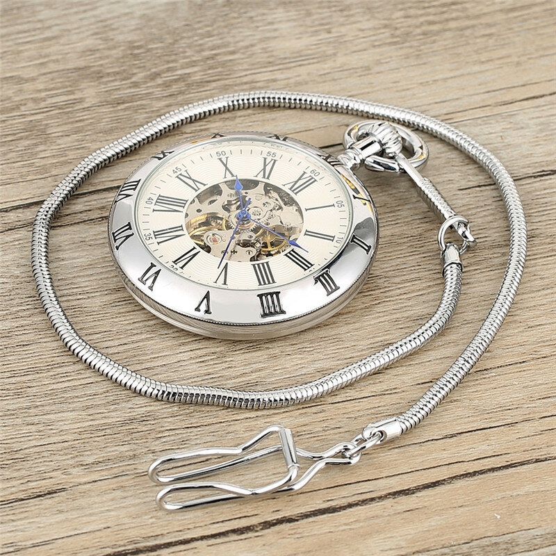 Złote/srebrne cyfry rzymskie otwarta twarz mężczyźni kobiety mechaniczny automatyczny łańcuch wisiorek w kształcie zegarka kieszonkowego zegar zegarki szkieletowe prezent