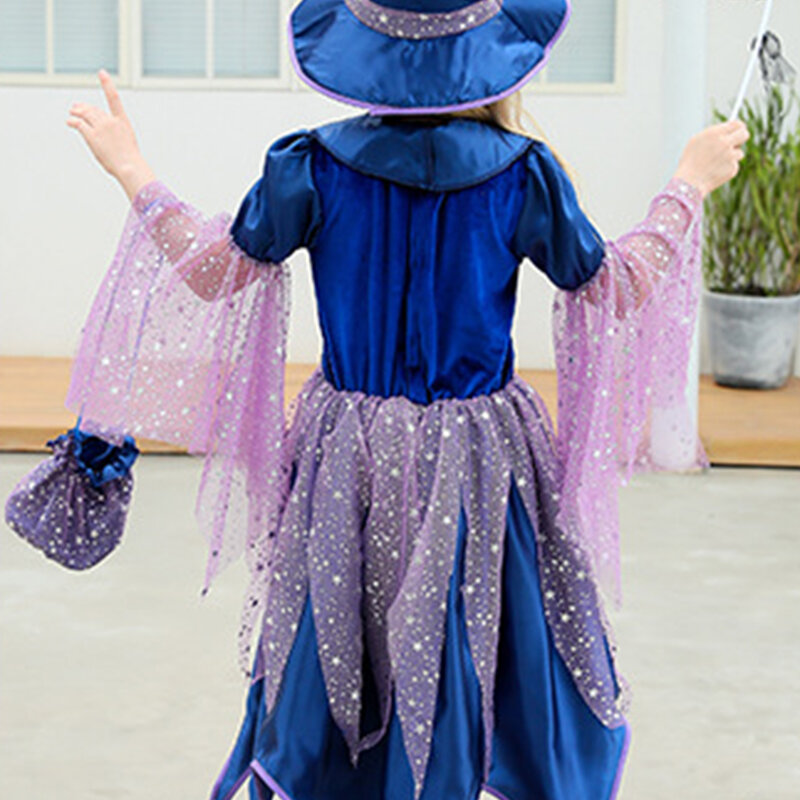 Purple Halloween Witch Princess Dress Girl Children Cosplay Masquerade Costumes for Carnival Birthday Party Performance Clothing