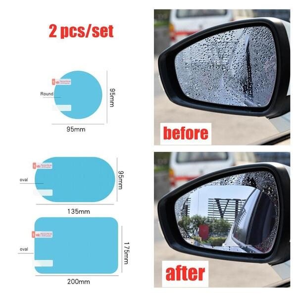 Película de espejo retrovisor a prueba de lluvia para automóvil, pegatina impermeable y antivaho, película transparente para ventana de automóvil, Juego de 2 piezas