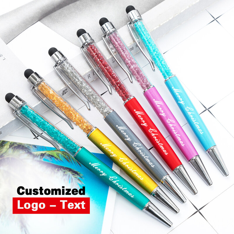 Bolígrafo de cristal de colores, bolígrafo táctil de Metal para escritura, papelería, suministros de oficina, logotipo personalizado, regalo de Navidad