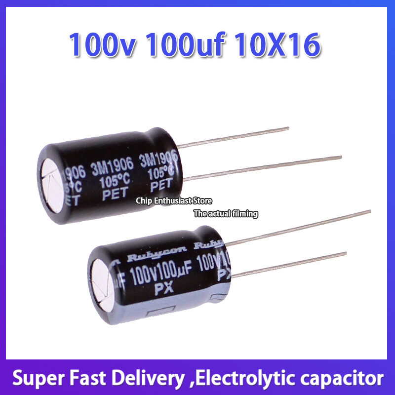 10 pçs novo pedido rubycon importado alumínio capacitor eletrolítico 100v 100uf 10x16 ruby px 105 graus