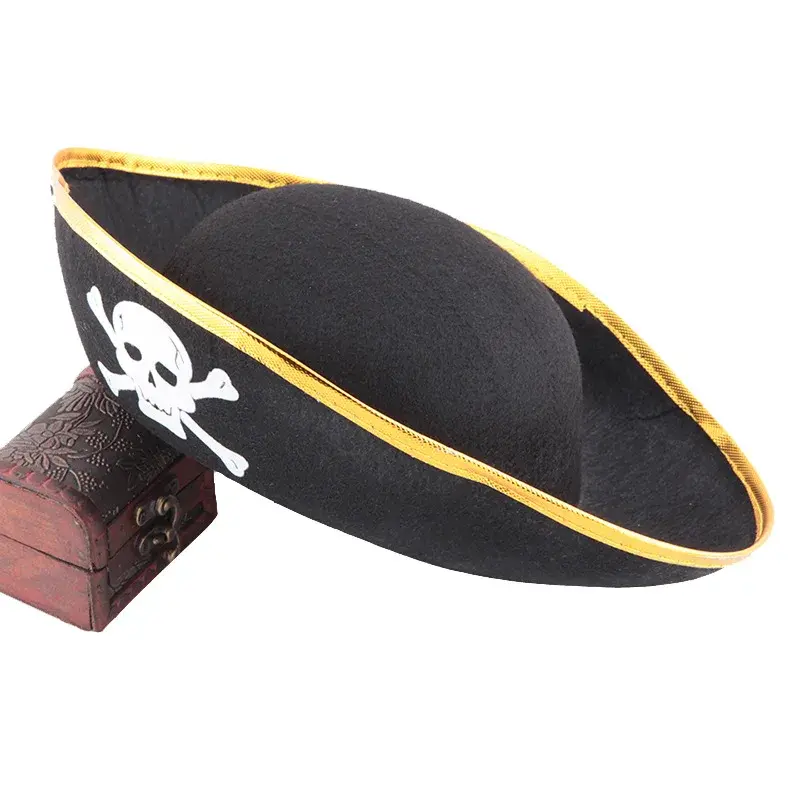 Topi bajak laut anak-anak/dewasa properti Halloween pesta dansa Cosplay topi pakaian bajak laut Karibia dengan tepi emas dan perak