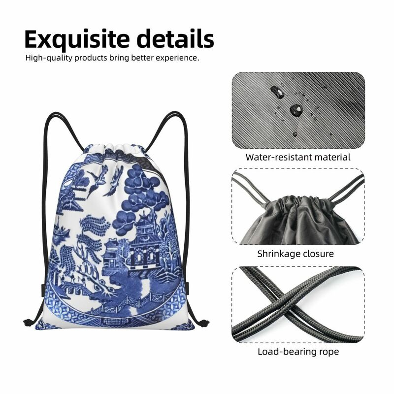 กระเป๋าเป้สะพายหลังแบบผูกเชือกวิลโลว์สีฟ้ากระเป๋าฝึกผู้หญิงผู้ชายกระเป๋าเป้สะพายหลังสำหรับไปยิม