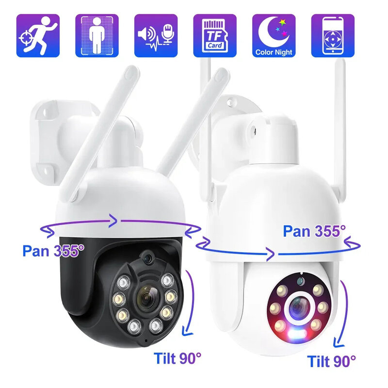 Techage-Caméra de surveillance extérieure PTZ IP WiFi HD 3MP/5MP, dispositif de sécurité sans fil, avec audio bidirectionnel et vision nocturne, suivi automatique et vidéo CCTV