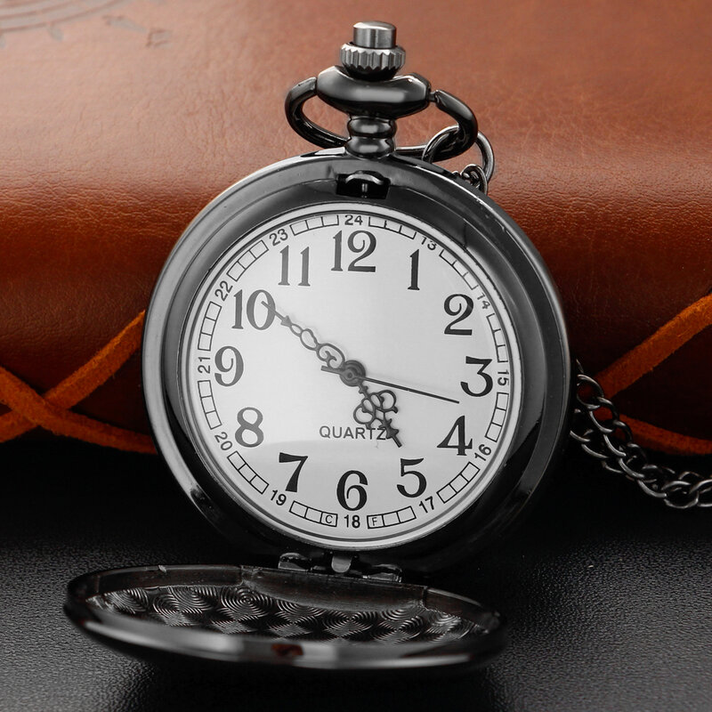 رائعة الأسود مصقول الكلاسيكية الرقمية كوارتز ساعة الجيب للأطفال أفضل هدية الرجال فوب سلسلة اكسسوارات قلادة ساعة