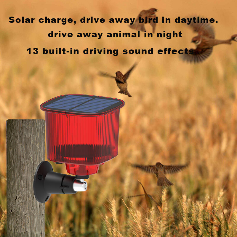 Solar Bird/Animal Repeller Drive Wild-animal To Protect Crops 13 Built-in Driving Sound Effect Solar Charge IP55 Waterproof