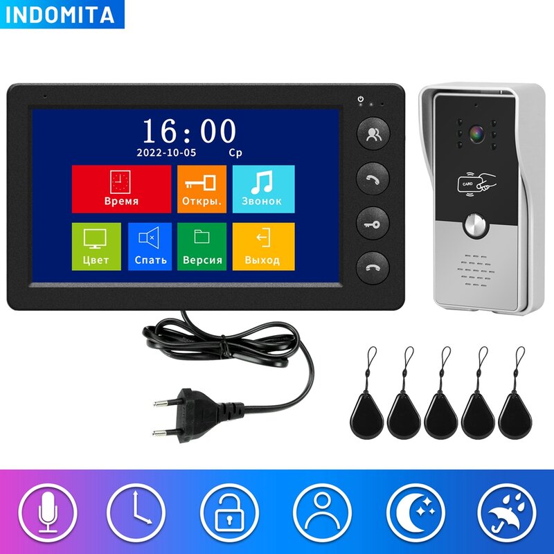 Indomita-Système d'interphone vidéo filaire avec écran, visiophone domestique, téléphone de porte d'appartement, déverrouillage du panneau d'appel RFID, 7 pouces