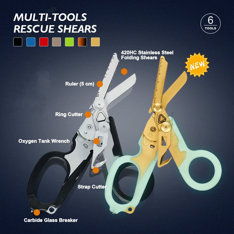 Multifunções Portátil Emergência Tesouras Tactical Folding Scissors para Outdoor Survival Tool Rescue First Aid
